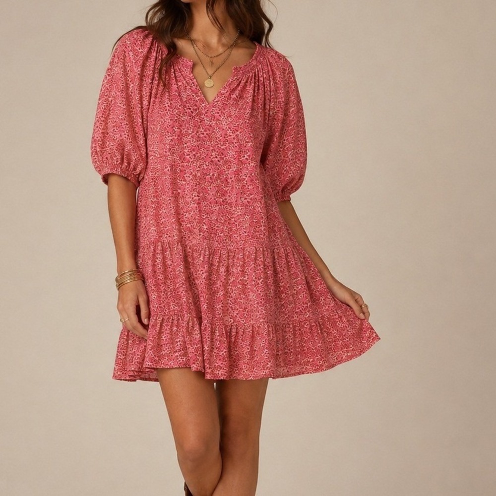 Universal‎ Thread Bohemian Floral Tiered Puff Sleeve Dress Size Large Boho Chic